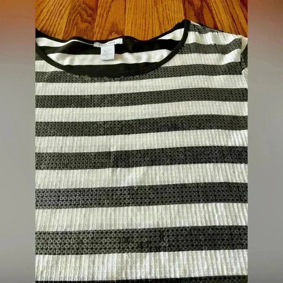Joan Vass White with Black Sequin Striped Shirt SZ. 3/XL - Picture 2 of 8